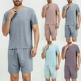 thumbnail image 5 of Chiccall Mens 2 Pieces Summer Outfits Solid Elastic Waist Shorts Solid Crew Neck Sleeve Short Shirts Tops Home Set for Men, 5 of 5