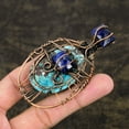 thumbnail image 3 of Tibetan Turquoise Gemstone Handmade Copper Wire Wrap Jewelry Pendant 3.19", 3 of 5