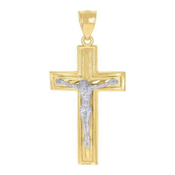 10k Two-Tone Gold Mens Crucifix Cross Religious Charm Pendant