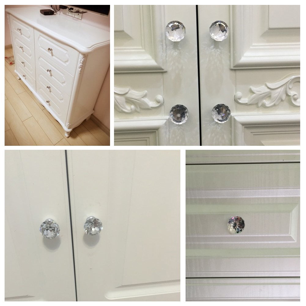 10x clear glass diamond crystal cupboard cabinet knob handle drawer door pull 1