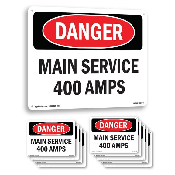 Main Service 400 Amps OSHA Danger Aluminum Sign 10 Inch x 7 Inch - 10 Pack