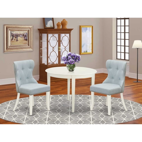 East West Furniture Boston 3-piece Wood Dining Table Set in Linen White
