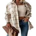 thumbnail image 1 of Womens Plaid Flannel Shirt Tops Long Sleeve Lapel Buttons Up Shacket Jacket Fall Spring Cardigan Coat, 1 of 6