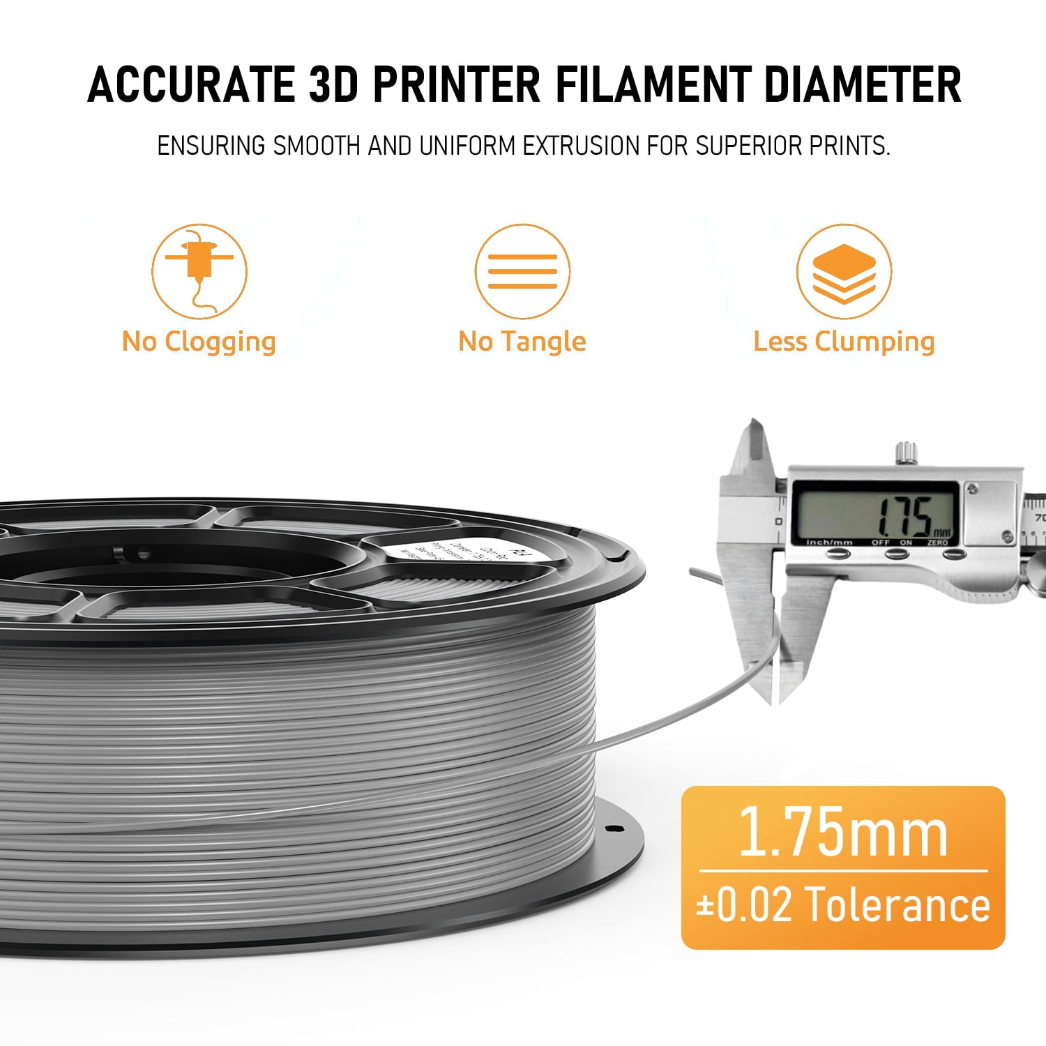 Silk PLA 3D Printer Filament, 3D Printer Filament Bundle 1.1KG 1.75mm, High-speed Printing, Neatly Arranged Lines, for Most FDM 3D Printer Bright Silver