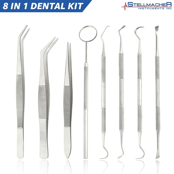 8 Piece Dental Tools Kit Stainless Steel Teeth Cleaning and Plaque Removal Set for Oral Hygiene Care at Home