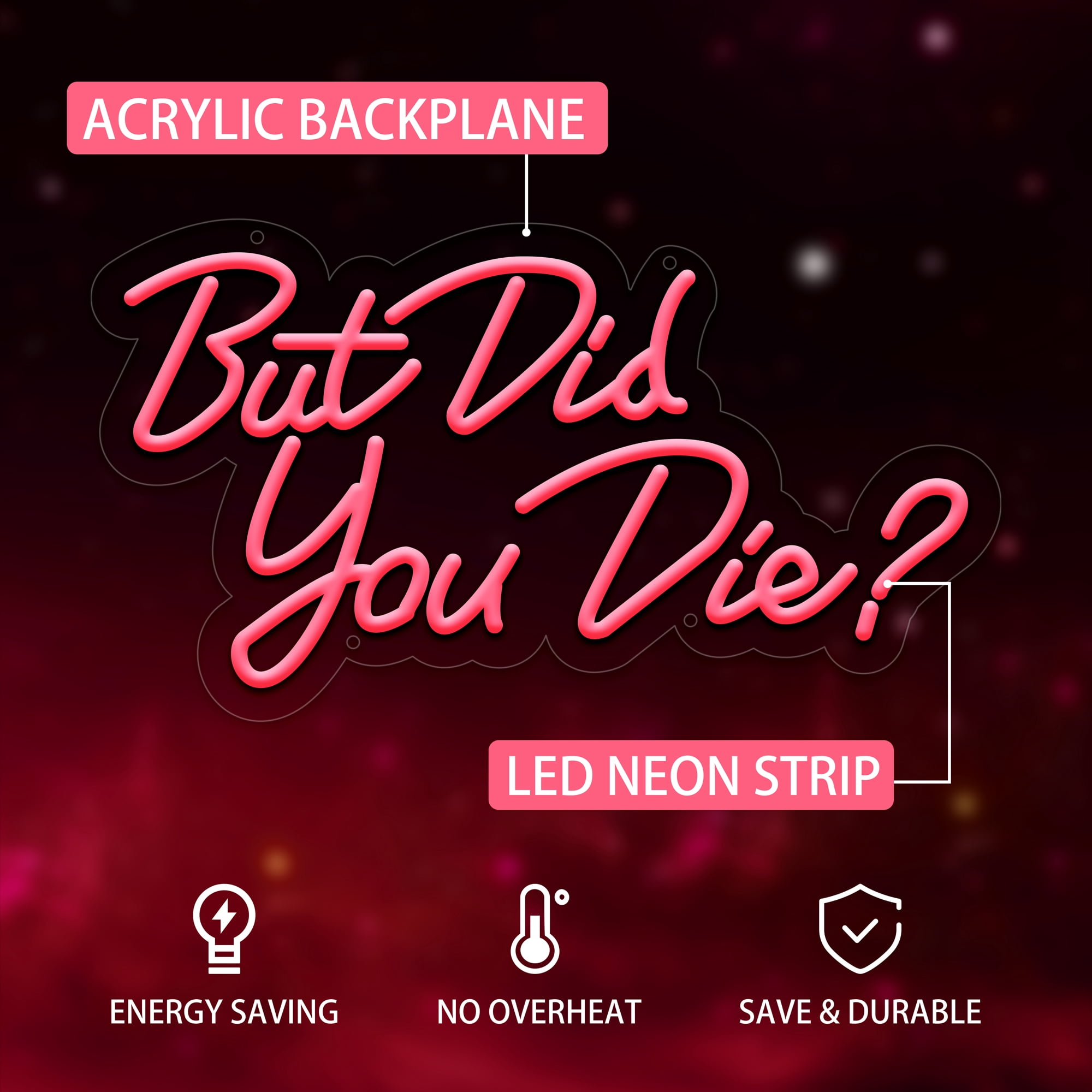 But Did You Die Neon Led Sign, Pink Neon Signs for Wall Decor, Letter Neon Lights with USB Powered for Room Decor, Bedroom, Office, Gym, Livingroom