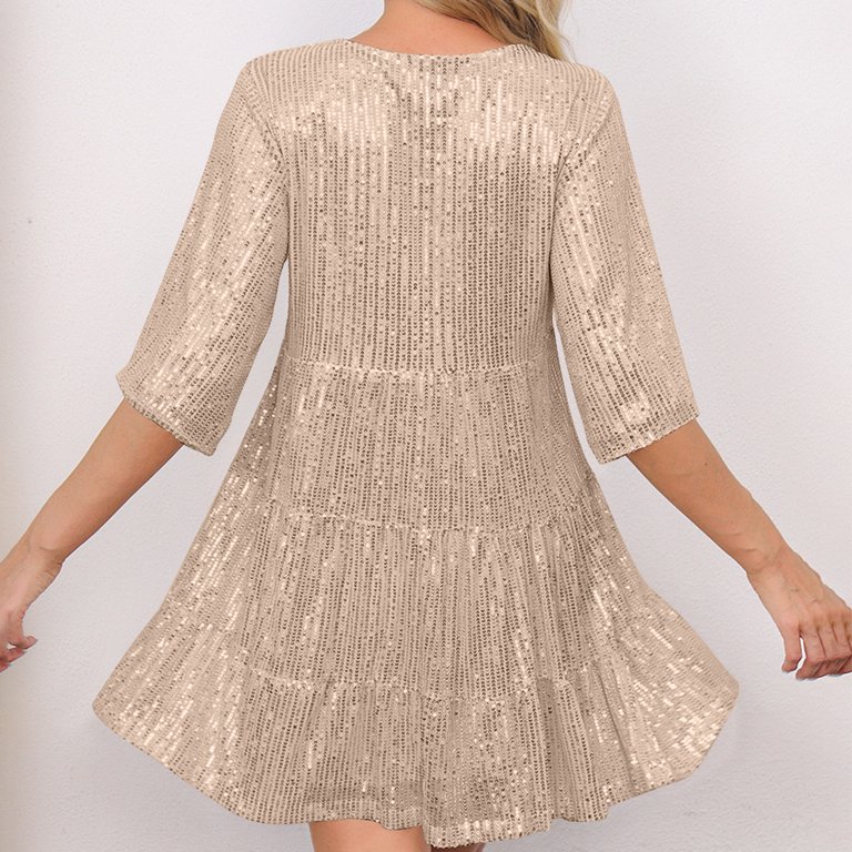 knee length dresses for ladies Sequined Long Sleeve Midi Dress