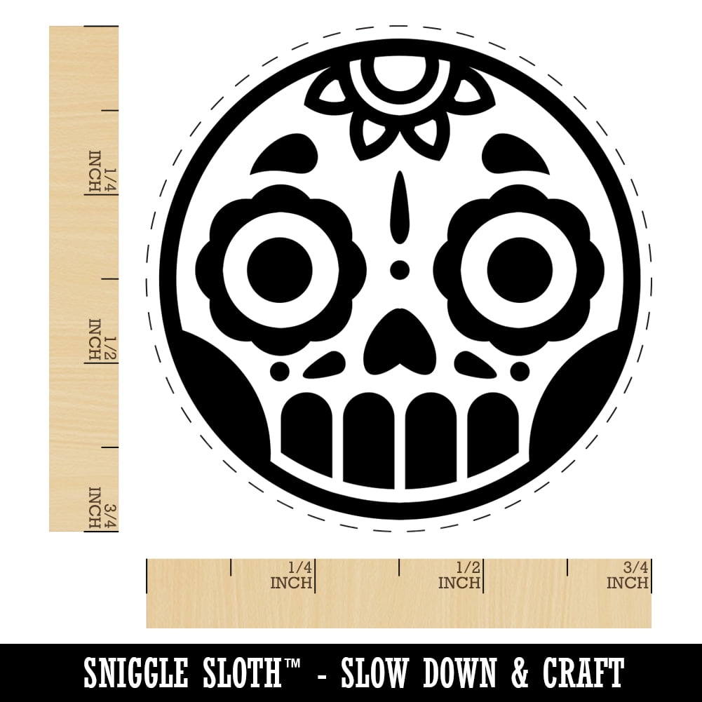 Cute Dia de los Muertos Day of Dead Sugar Skull Self-Inking Rubber Stamp Ink Stamper - Black Ink - Small 3/4 Inch