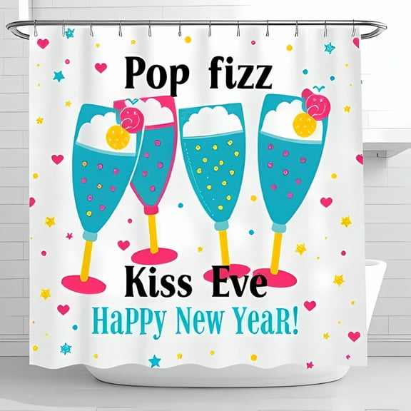 Festive New Year's Eve Shower Curtain with Playful Champagne Flutes Polka Dots and Cheerful Colors