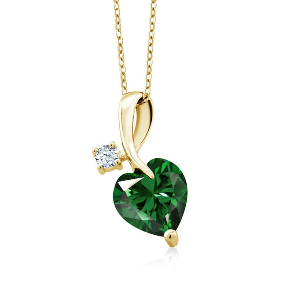 Gem Stone King 2.91 Ct Green Nano Emerald 18K Yellow Gold Plated Silver Pendant with Chain