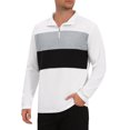 thumbnail image 4 of Men's Casual Quarter Zip Pullover Color Block Long Sleeves Polo T-Shirts 2XL White, 4 of 6