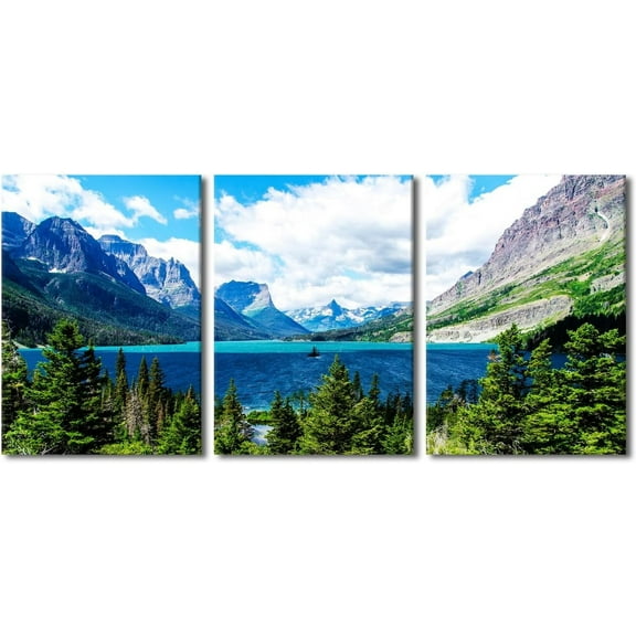 3 Piece Canvas Wall Art Nature Glacier US Alaska Mountains Home Wall Art Colorful Flowers Forest Landscape Canvas Prints Scenery Artwork Contemporary Decor Ready to Hang, 48" Wx24" H