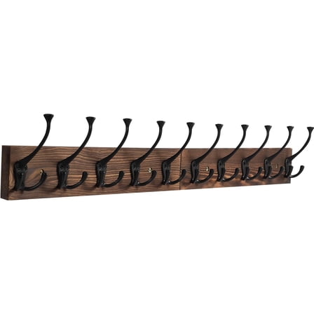 Rustic 34" Large Coat Rack Wall Mount, Long Wood Coat Hooks with 10 Triple Hooks, Heavy Duty Wooden Coat Hanger Wall Mount for Entryway, Farmhouse Hanging Jackets, Coats, Hats, Bags,Towel