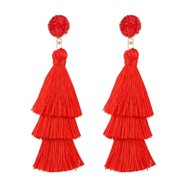 Boucles d'Oreilles à Pampilles pour Femmes Boucles d'Oreilles Rouges Superposées Bohémiennes Boucles d'Oreilles de Noël avec Pierres Précieuses Irrégulières Boucles d'Oreilles pour Femmes Adolescentes Cadeau