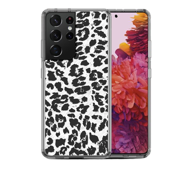 Shockproof Hybrid Bumper Phone Case for Samsung Galaxy S21 Ultra, by OneToughShield ® - Cheetah B/W