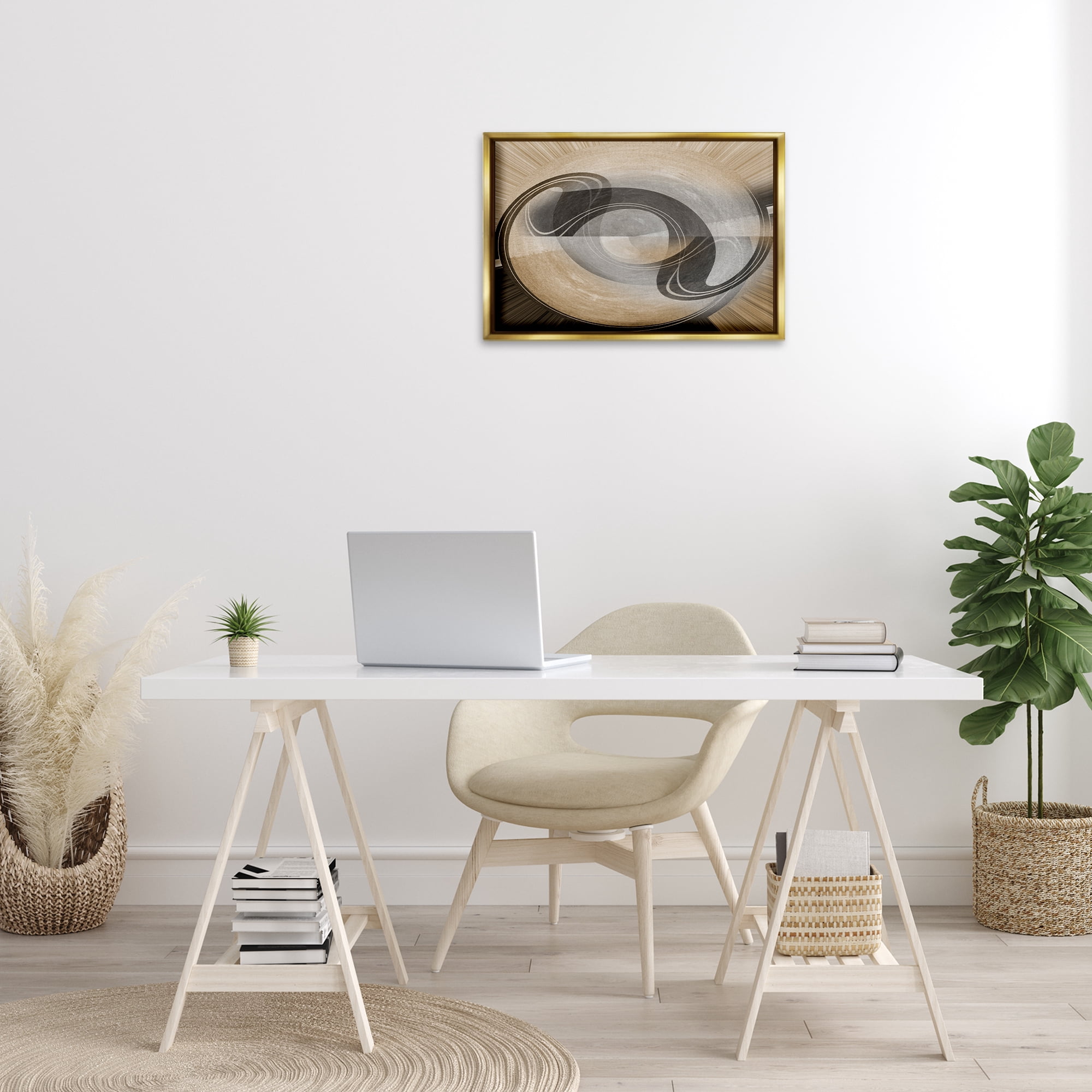 Stupell Industries Curved Swoop Shape Abstract Painting Gold Floater Framed Canvas Art Print Wall Art, 25 x 17