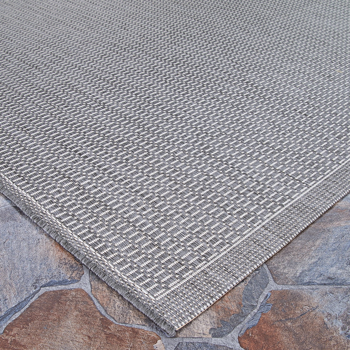 Couristan Recife Saddle Stitch 5'3" X 7'6" Silver- White Outdoor Rug