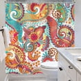 thumbnail image 4 of Boho Mandala Indian Shower Curtain for Bathroom Decor 72Wx72H Teal Bohemian Paisley Orange Floral Yoga Tribal Flower Art Printed Fabric Polyester Waterproof 12 Pack Plastic Hooks, 4 of 6