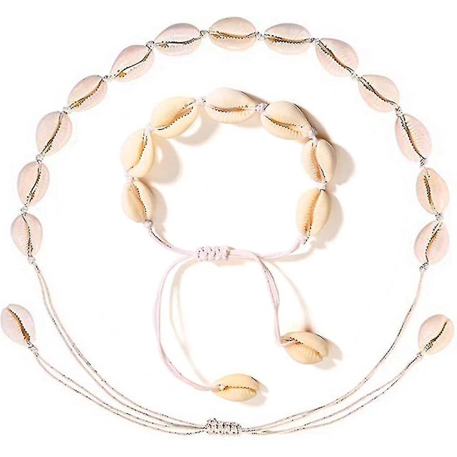 2 Pcs Shell Necklace Bracelet, Shell Bracelet Shell Necklace Choker Shell Bracelet Shell Clavicle Necklace Natural Shell Choker For Women