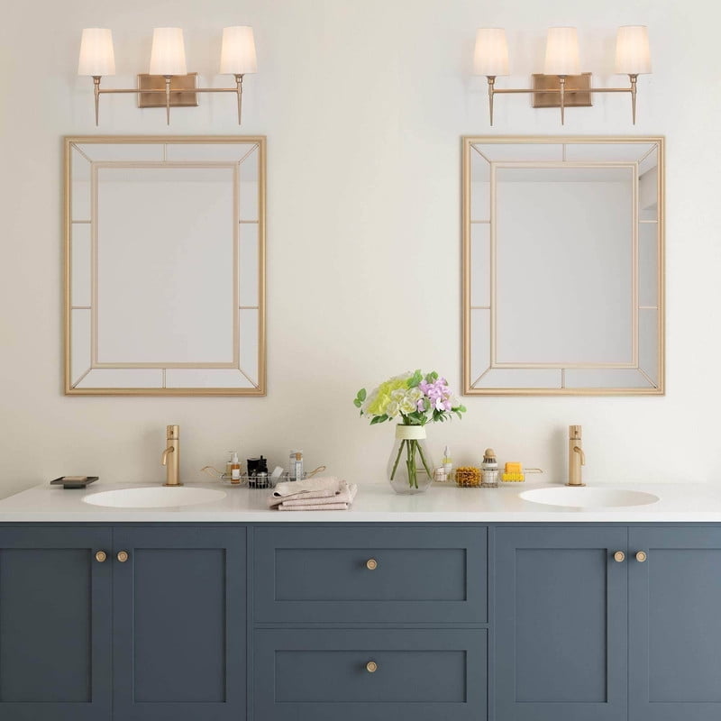 LNC Transitional 3-Light Gold Vanity Light with Fabrics, 23-Inch Bathroom Wall Fixture