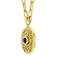 thumbnail image 3 of Dazzlingrock Collection Round 4mm Blue Sapphire & White Diamond Evil Eye Paperclip Gold Chain Pendant Necklace for Women (0.50 ctw, Color I-J, Clarity I1-I2) in 14K Yellow Gold, 3 of 6