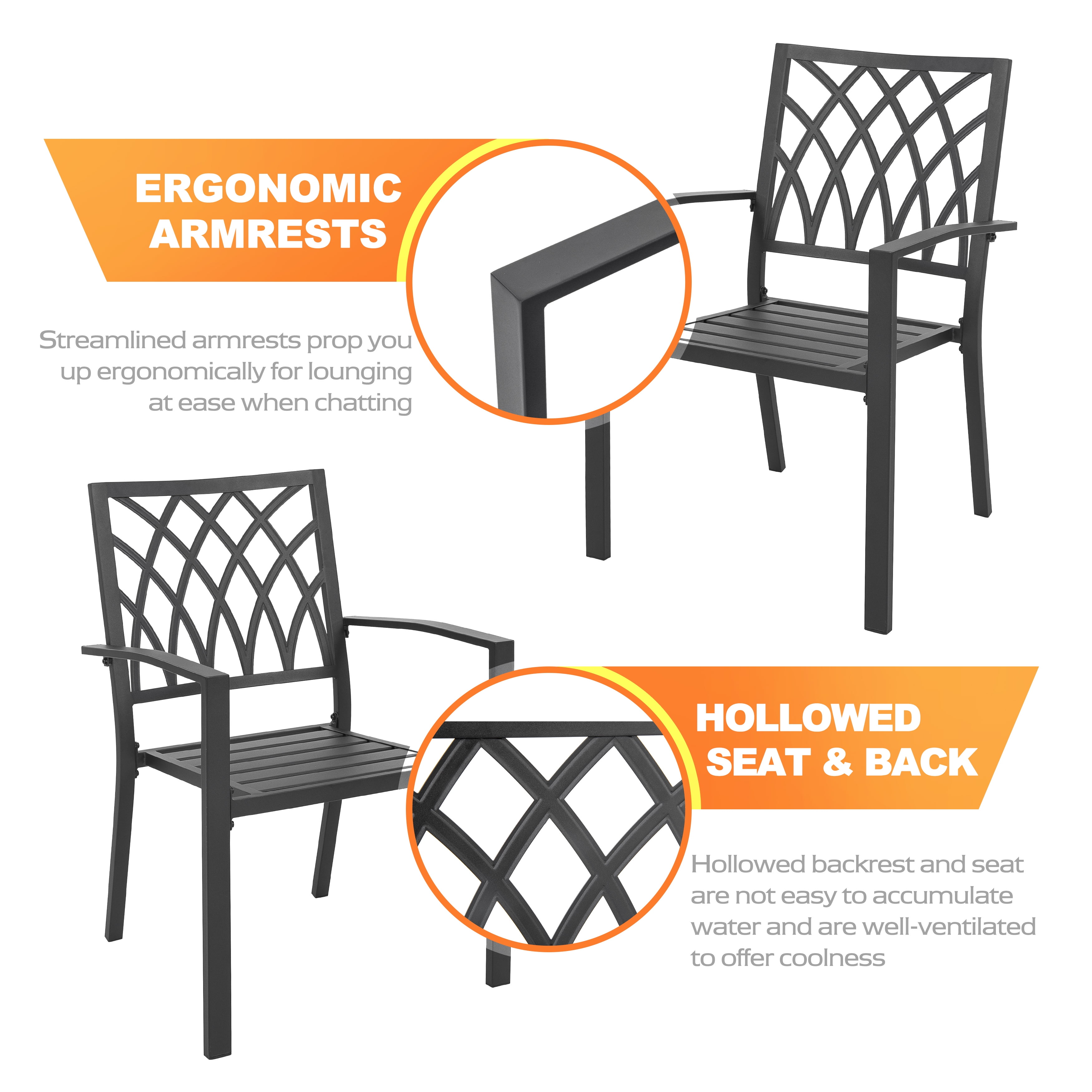 Nuu Garden Patio Outdoor Dining Chairs Set of 4, Portable Patio Dining Chairs, Stackable Patio Chairs Metal Chairs for Backyard Lawn Deck Poolside Porch Bistro, Black