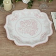 thumbnail image 3 of CUITING 25 Pack White Pink Paper Dessert Plates in Damask Floral Pattern  8” Round Disposable Salad Appetizer Plates with Scalloped Rims - 300 GSM, 3 of 10