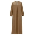 thumbnail image 4 of GigrtiJin Women's Fall Plus Size Crewneck Maxi Dress Elegant Lantern Long Sleeve Pleated Front Solid Color Dresses, 4 of 6