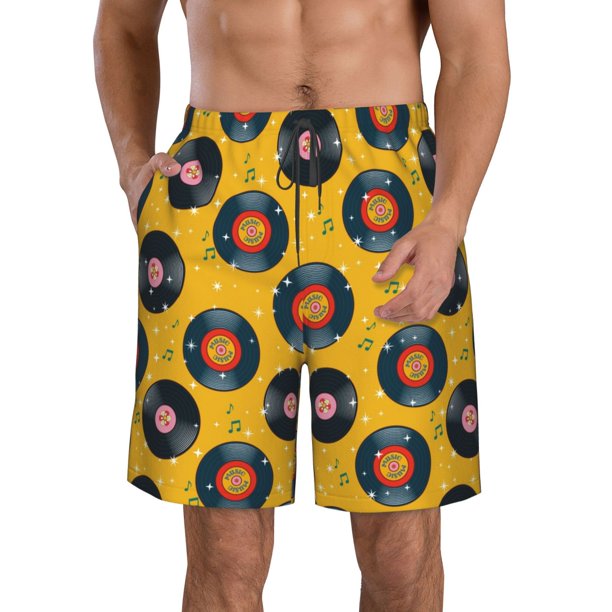 Fotbe Retro Vinyl Records Trajes de Baño Estampados para Hombre, Shorts de Verano de Secado Rápido, Ropa de Playa, Bañadores-X-Large