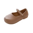 thumbnail image 2 of Girls Mary Jane Shoes with Pearl Strap, Closed Toe Dress Flats for Toddler/Little Girls Beige 11, 2 of 7