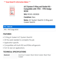 thumbnail image 2 of A/C System O-Ring and Gasket Kit - Compatible with 1992 - 1993 Dodge W250, 2 of 2