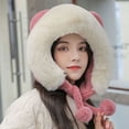 thumbnail image 5 of Female Warm Winter Bear Ear Plush Hat Beanies Caps Women Caps Faux Fur PINK, 5 of 8