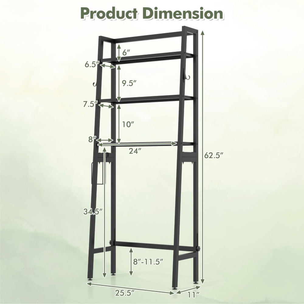 Finihen Toilet Storage Rack, Toilet Storage Shelf, 3-Tier Over The Toilet Storage Shelf with Adjustable Bottom Bar, for Bathroom, Black
