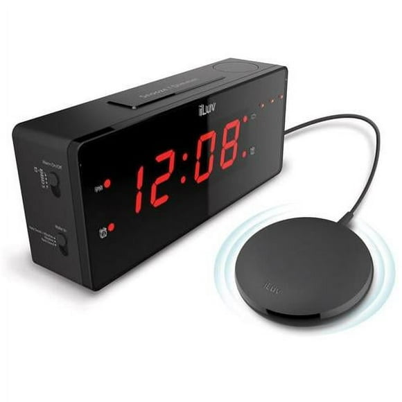 iLuv TimeShaker Wow 1.4" Jumbo LED Dual Loud Alarm Clock with Super Vibrating Wired Bed Shaker, Built-In 3 LED Alert Light