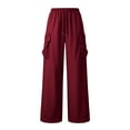 thumbnail image 3 of Hngshg Plus Size Cargo Pants for Women Drawstring Elastic Waist Solid Color Trendy Multi Pants Outdoors Wide Leg Pants with Pockets, 3 of 7