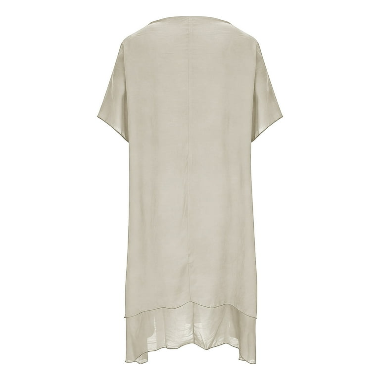 Bltiby Plus Size Womens Peplum Dress Summer Flowy Casual Solid Color Midi Dresses Crew Neck Short Sleeve Loose Beach Vacation Clothes Beige 4XL,