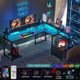 thumbnail image 2 of Homieasy L Shaped Gaming Desk with RGB LED Lights and Outlets, Computer Desk with File Drawers & Monitor Stand for Office and Home, Black, 2 of 9