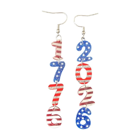 UJMNHYGT Patriotic 4th of July Earrings for Women, Glitter 1776 2026 American Flag Dangle Drop Earrings, USA 250th Anniversary Red White Blue Stars Stripes Acrylic Heart Jewelry Gift