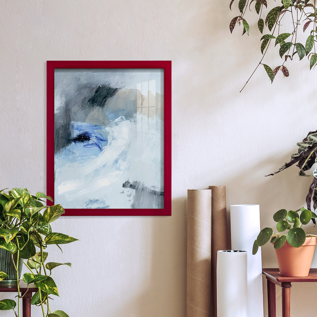 Welle I - Framed Print w/glass - Cherry Red