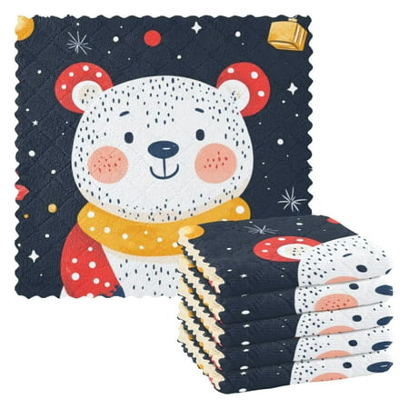 

6 Pieces of Kitchen Towels 11x11Inch Kitchen Dish Cloths Kitchen Dish Towels Reuseable Cleaning Cloths White Christmas Bear