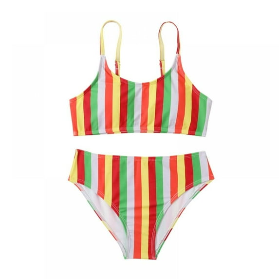 Kid Girl's 2 Piece Bikini Swimsuit Set Quick Dry Bathing Suit Sport High Waist Rashguard Set for Child 9-10 Years