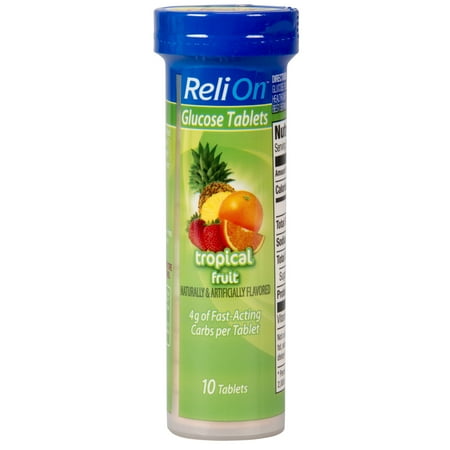 (2 pack) (2 Pack) ReliOn Tropical Fruit Glucose Tablets, 10 Ct