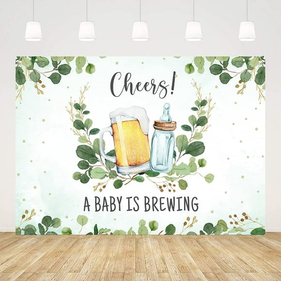 7x5ft A Baby is Brewing Baby Shower Backdrop for Party Feeding Bottle and Beer Babyshower Photography