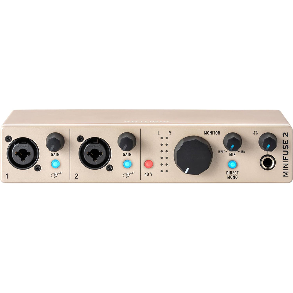 Arturia MiniFuse 2 USB-C Audio Interface, Champagne 800122 Bundle with 2 YR CPS Extended Warranty and 2x OnStage 25ft XLR Cable