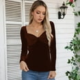 thumbnail image 2 of Kinrui Womens Velvet Tops Business Casual Long Sleeve Shirts Sweetheart Neck Slim Fit Soft Stretch Tees Work Blouses Brown,S, 2 of 8