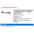 thumbnail image 2 of Front Right Lower Rearward Control Arm - Compatible with 2013 - 2019 BMW 650i Gran Coupe 2014 2015 2016 2017 2018, 2 of 2