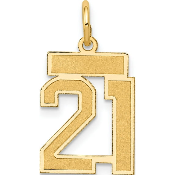 14K Yellow Gold Small Satin Number 21 Charm Made In United States lss21