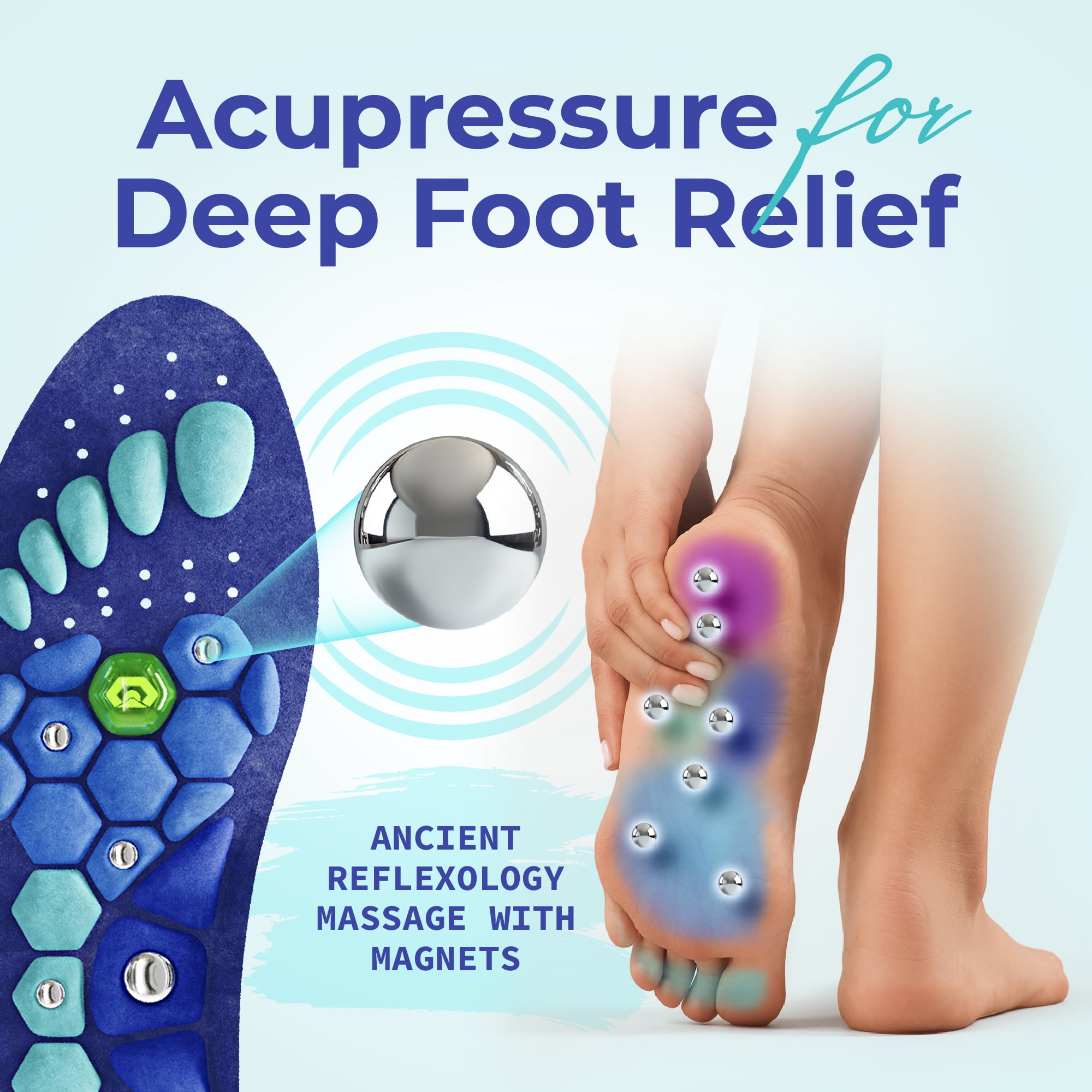 Akusoli | Magnetic Acupressure Shoe Insoles for Plantar Fasciitis US Women 10.5-12/ Men 8.5-13 (12in)