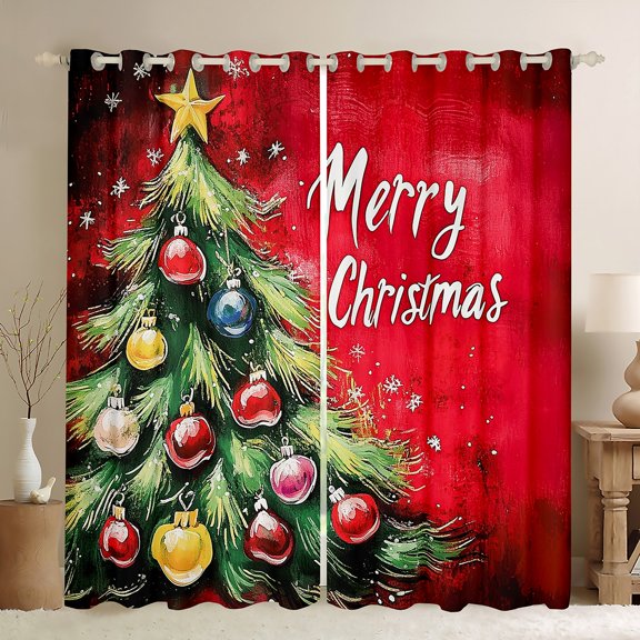 jejeloiu Colorful Xmas Ball Curtains Pack of 2 (42x84 Each),Merry Christmas Curtains Blackout,Happy New Year Bedroom Curtains For Teens,Luxury Bedroom Decor