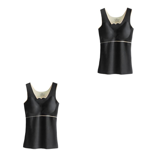 Sonducket Ropa interior térmica de invierno para niña, chaleco de fibra acrílica informal grueso de alta elasticidad para el hogar, XL negro 2piezas